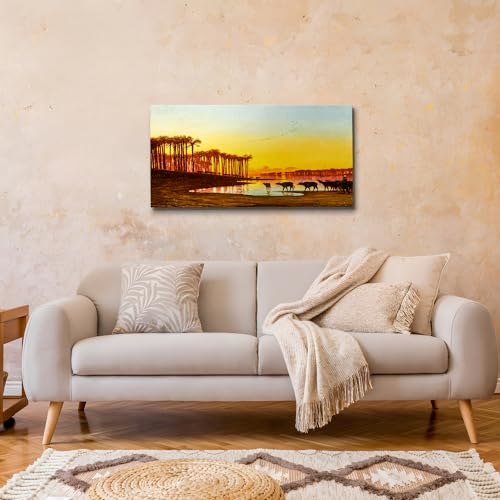 crmotu Landscape Wall Art, Sunrise Wall Art, Large Wall Decor, Dawn on the Nile Vintage Wall Decor, River Buffalo Cattle Canvas Pictures for Living Room Kitchen Hallway Rustic Farmhouse 20"X40"