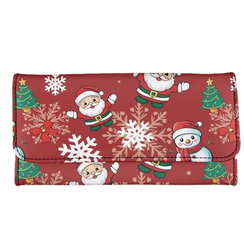 Image of AFPANQZ Leather Wallets for Women RFID Blocking Checkbook Wallet with Cit Card Slots, Santa Claus Snowman Snowflake Women's Leather Purse Large Capacity PU Purses with Zipper