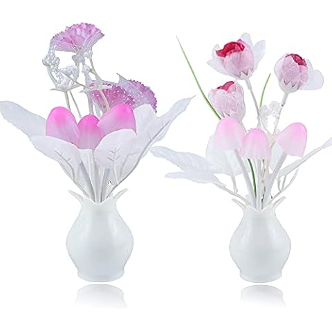 2-Pack Mushroom Night Light,Urtop Clove Tulip Flowers Plant Plug-in Nightlight 7 Colors Changing Wall Lamp with Light Sensor for Baby Kids Children Gift Breast-Feeding Bedroom Hallway Bathroom Nursery Cover