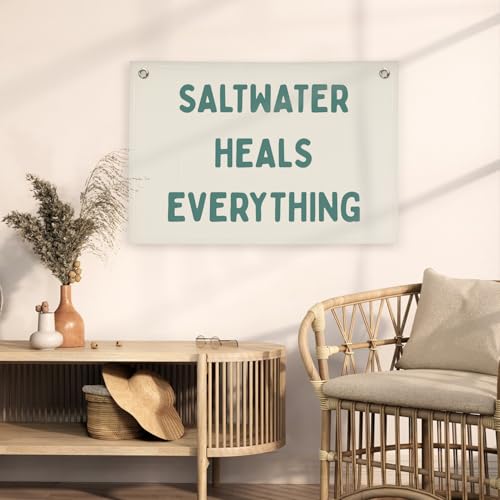 Image of Beach Room Decor Coastal Decor, Saltwater Heals Everything Wall Hanging Flag,Surf Aesthetic Summer Banner for Room Apartment Playroom Living Room Decor,Teen Decor,Beachy Wall kidroom