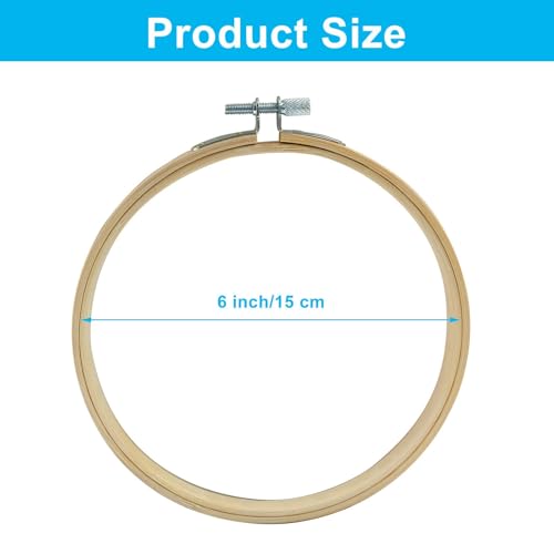 Image of Dijedev 6PCS 6 Inch Embroidery Hoops, Bamboo Circle Cross Stitch Hoop Ring Bulk, Wooden Round Embroidery Hoop Frame for Home Ornaments, Christmas Decoration, Art Craft Sewing, DIY