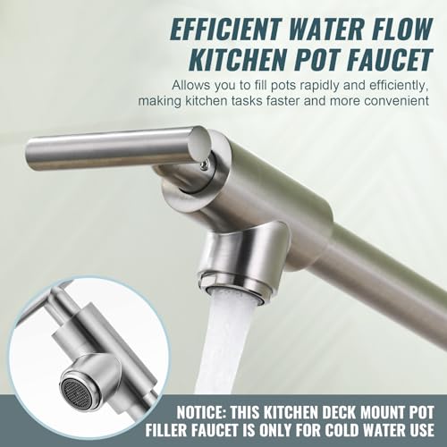 Aleasha 2319400 Pot Filler Faucet For Kitchen Sink, Deck Mount Pot Faucets Over Stove, Solid Brass Folding Pot Filler Faucet, Brushed Nickel Kitchen Pot Faucet thumb #3