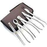 TianBonsai Bonsai Tools 5-teiliges Bonsai-Werkzeugset aus legiertem Stahl, 205 mm Drahtschneider, 205 mm Rundkantenschneider, 205 mm Jin-Zange, 200 mm gerader Wurzelhaken/Pinzette (NBK5-02)