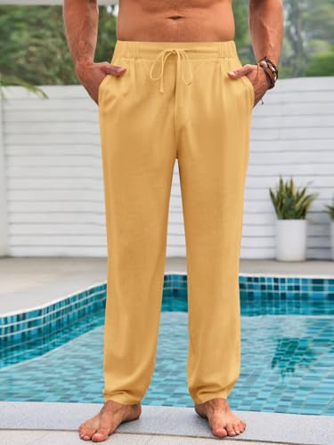 Runcati Mens Casual Pants Elastic Waist Linen Drawstring Lightweight Loose Fit Summer Beach Yoga Trousers3