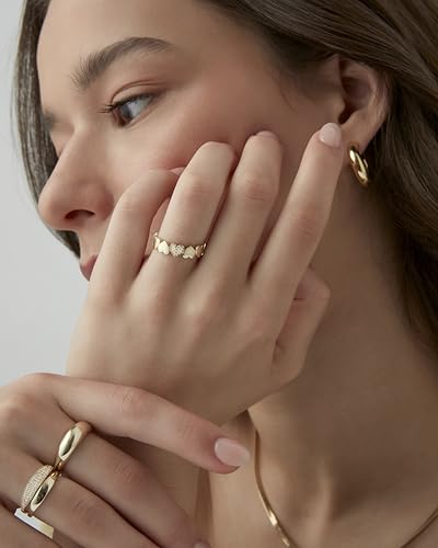 PAVOI 14K Gold Plated Heart Stackable Rings for Women | Love Valentines Statement Chunky Signet Ring Band | Friendship Rings4