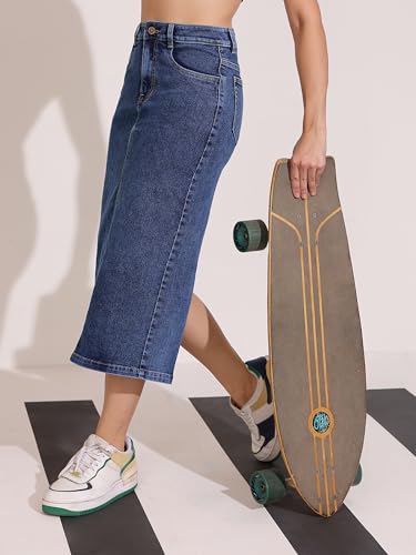 Image of Dolce Crudo Women's Flared High-Rise Stretchable Denim Maxi Skirt
