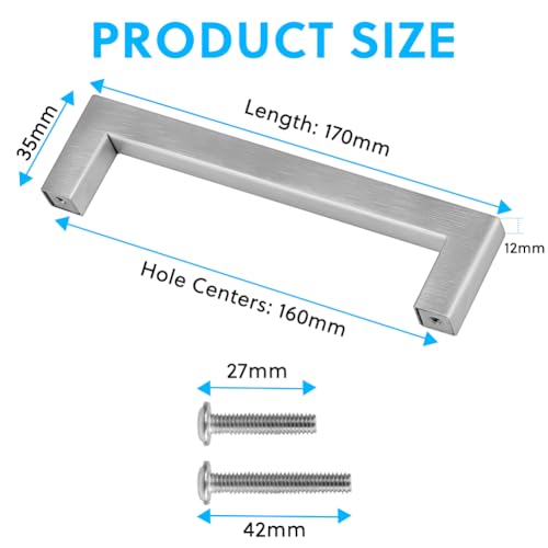 Flintronic 12PCS Brushed Stainless Steel Wardrobe Handles, 160 mm Square Bar Pull Handles for Kitchen and Cabinet Drawers - Image 2