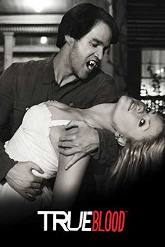 True Blood Poster de film Black & White – Poster de cinéma Movie True Blood – Dimensions 61 x 91,5 cm + 2 barres en bois 61 cm