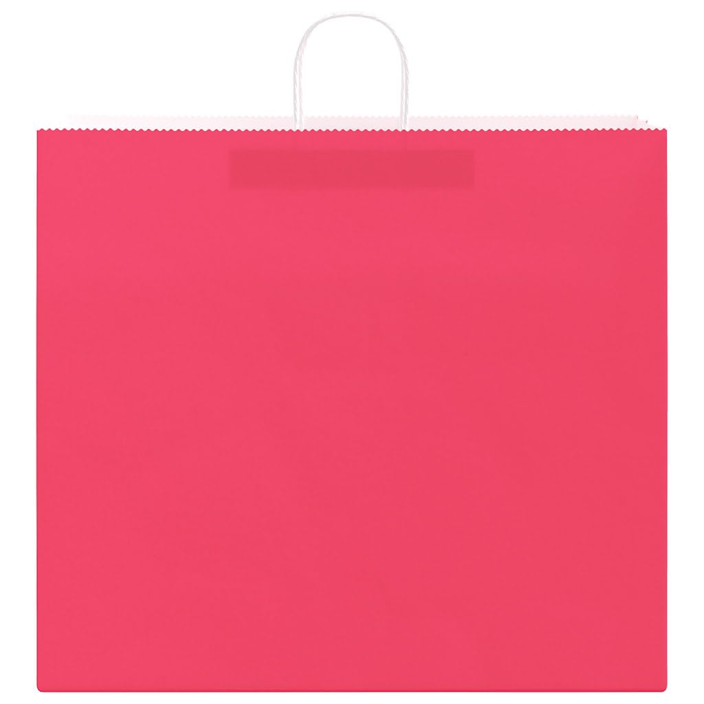 50 szt. papierowe torby na zakupy różowe 54 x 15 x 49 cm z uchwytami, torebki na prezenty z papieru typu kraftowego na zakupy i transport