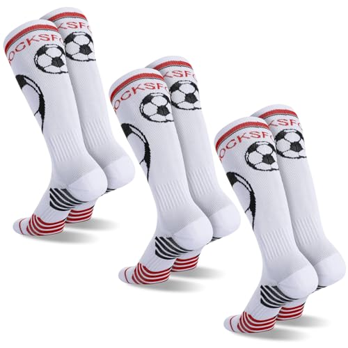 Zuimei 3 Pairs Kids Football Socks, Breathable Soccer Sock Long Football Socks Non Slip Sports Socks for Running Training Hockey Birthday Present Girls Boys Childrens