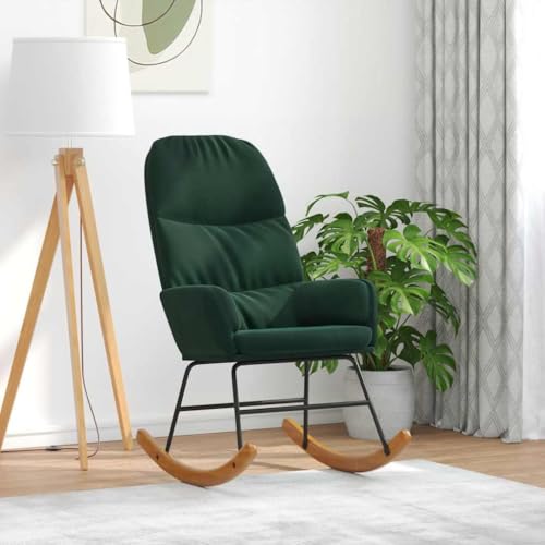 Plumbpyr Mecedora de terciopelo verde oscuro con acolchado suave y estructura de metal resistente, 70 x 79 x 105 cm, sillón relax con reposabrazos y respaldo para salón, dormitorio, lectura y