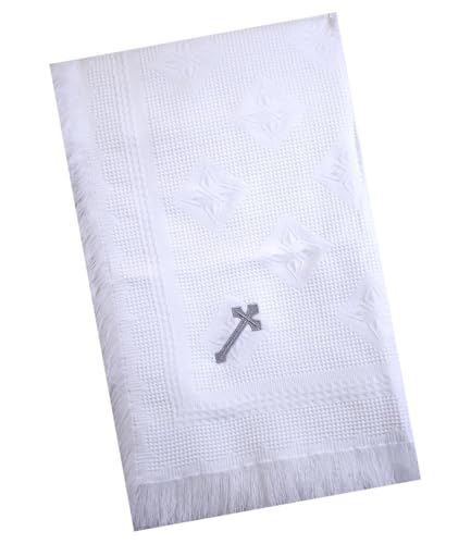BabyPrem Bébé Couverture Châle Acrylique Tricoté Baptême Croix 122 x 122cm Blanc