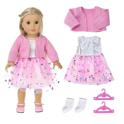 Baby Doll Clothes for 14-18 Inch Doll, Reborn Doll Clothes for 35-45 cm Dolls, Doll Outfits Include Pink Coat Tulle Skirt Socks and 2 Hangers for Birthday Festival Gift