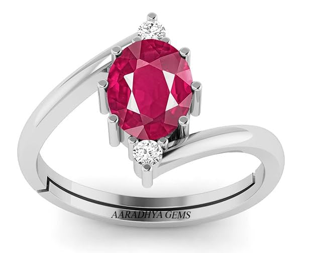 13.25 Ratti 12.00 Carat Natural Certified AA++ Quality Ruby Manik Loose Gemstone Silver Plated Adjustable Ring for Men And Women's-image-48