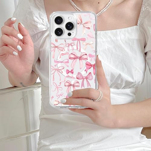 Houdqklee for iPhone 15 Pro Case, Cute Kawaii Magnetic Pink Bow Case Compatible with MagSafe, Wireless Clear Soft Slim Aesthetic Phone Case Protective Cover for Women Girls - image 6