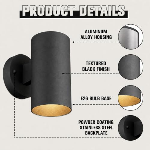 Image of Ken & Ricky Modern Outdoor Wall Sconce Lights,Cylinder，Black ，4 Pack
