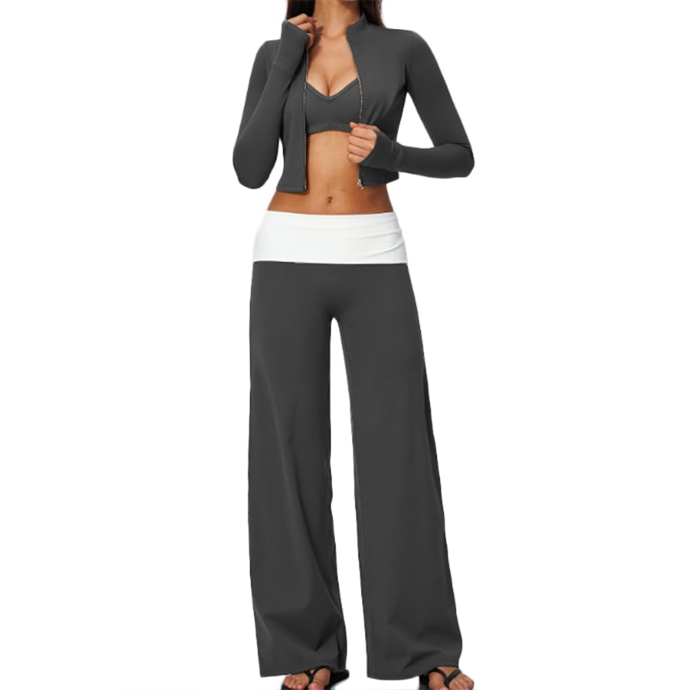 Giacca corta con zip collo alto, reggiseno sport e pantaloni