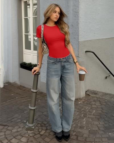 Image of Mangopop Women' Long Sleeve Ribbed Bodysuit Jumpsuits