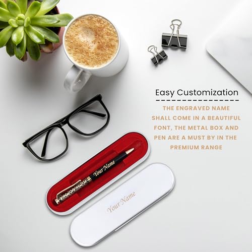 Image of Celebr8 Customized Name Engraved Metal Pen for Men | Personalized Blue Ink Signature Writing Pen | Premium Office Stationery | Friendship Day Gifts | Corporate Gift for Employees & Colleagues