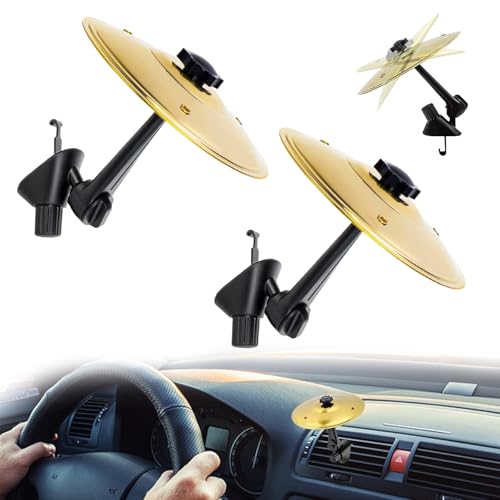 Evadollina Mini Cymbal, 2 Pièces Mini Drums Dorés pour Voiture, Batterie, Accessoire Automobile Amusant, Cymbale de Voiture