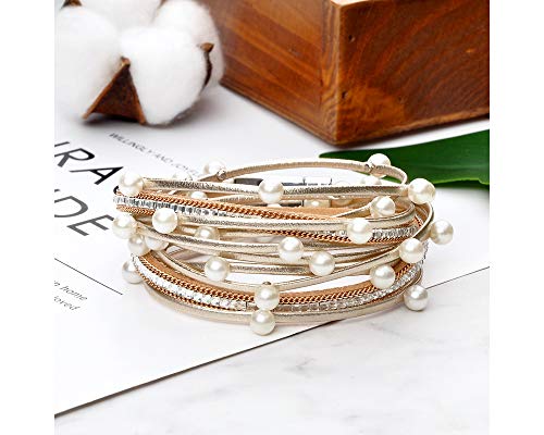 Image of Fesciory Leather Wrap Bracelets for Women, Boho Leopard Multi-Layer Crystal Beads Cuff Bracelet Jewelry