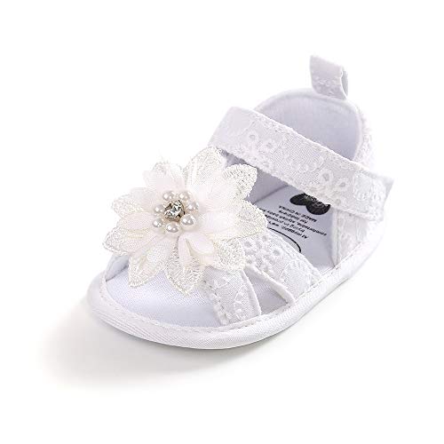 Kuner Baby Girls Cotton Bowknot Flowers Non-slip Outdoor Toddler Summer Sandals First Walkers Shoes (style-22, 0-6 Months)