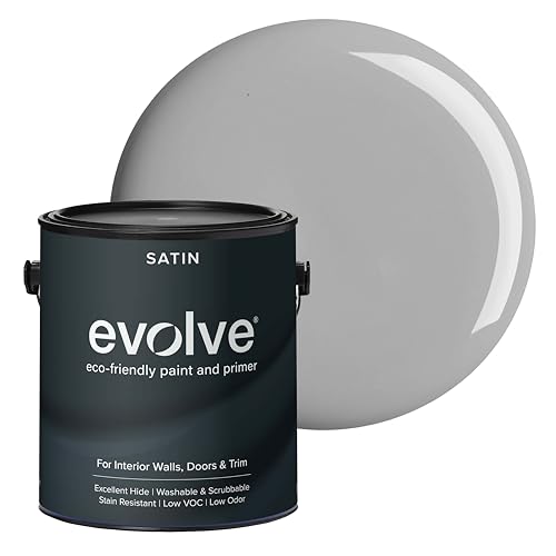 EVOLVE Interior Paint & Primer, Satin (Graphite Gray), 1 Gallon – Available in 50+ Colors, One-Coat Coverage, Excellent Hide, Low VOC, Low Odor, Washable Interior Paint