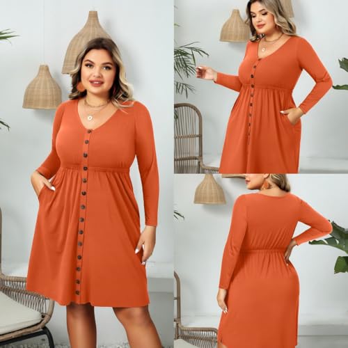 Image of Holipick Women's Plus Size Summer Dresses for Women Casual Dress with Pockets A-Line Swing Button Down Sleeveless V Neck