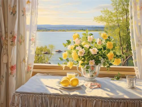 Diamant Painting Kit Complet 60x40 - Peinture Diamant 5D Adulte Paysage Vase