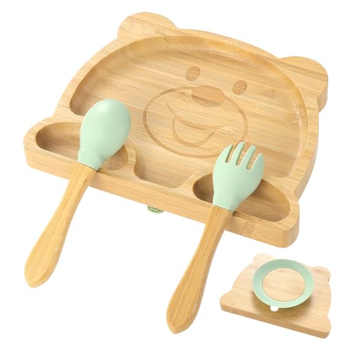 Coptiner Kinder und Kleinkinder Bambus Teller,Rutschfester Babyteller,Baby Saugnapfplatte,Baby Gescâ€¦ – Miniatur