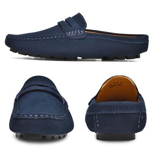 Image of Go Tour Mens Handmade Suede Leather Mules Clog Slippers Breathable Leather Slip on Shoes Casual Loafers
