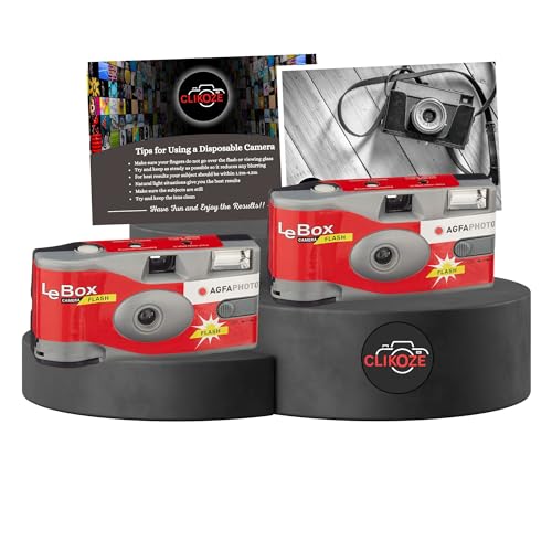 Disposable Cameras Multipack - Includes 2 AgfaPhoto LeBox Disposable Camera Single-Use Film Cameras with 27 Exposures and Clikoze Disposable Photography Tips Card