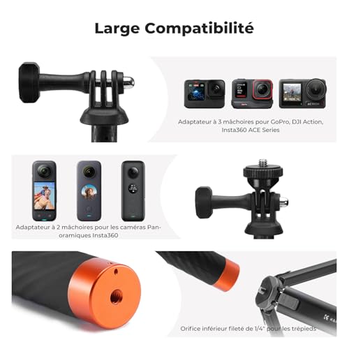 Selfie stick carbone rigide 127cm pour caméras DJI Osmo Action 5Pro - 5