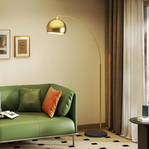 HOMCOM Lámpara de Pie Arco Moderna, Lámpara de Lectura de Pie 40 W para Bombilla E27 con Altura y Longitud Ajustable, Interruptor de Pie, para Salón, Dormitorio, Oficina, 110-115x35x170-180 cm, Dorado