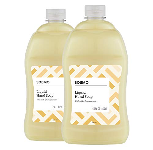 Amazon Brand - Solimo Liquid Hand Soap Refill, Milk and Honey Scent, Triclosan-Free, 56 Fluid Ounces, Pack of 2