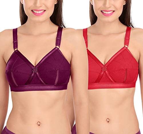 Image of SONA Women's Perfecto Full Coverage Non-Padded Plus Size Cotton Bra (Multicolored 42B) Pack of 2