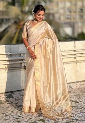 Image of SWORNOF Womens Kanjivaram Silk Saree with Zari Woven Saree With Blouse Piece