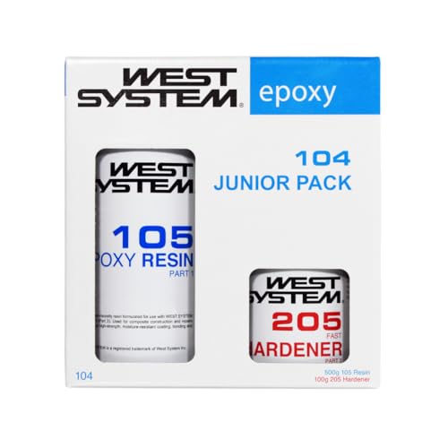WEST SYSTEM 104 Epoxy Junior Pack - 105 Resin (500g) & 205 Hardener (100g) - Clear Resin & Hardener for Wood, Metal & Fibreglass Repairs - Marine Grade Epoxy for Woodwork, Repair and DIY