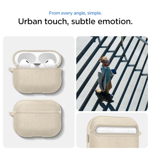 Image of Spigen for AirPods Pro 3 Case, Urban Fit Compatible with AirPods Pro 3rd Generation Case (2025), Premium Fabric Cover with Carabiner - Dune Beige