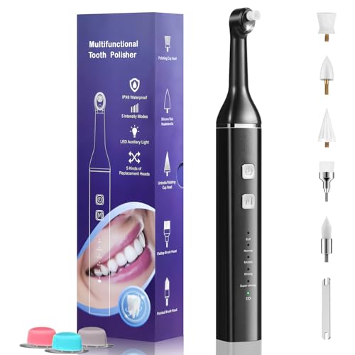Multifunctional Tooth Polisher, Rechargeable Electric Teeth Polisher for Whitening and Cleaning, Ultrasonic Sonic Plaque Remover, Waterproof Electric Teeth Polisher with LED Light