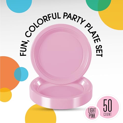 image for Exquisite Party Solids Pink Plastic Plates For Party Supplies 7