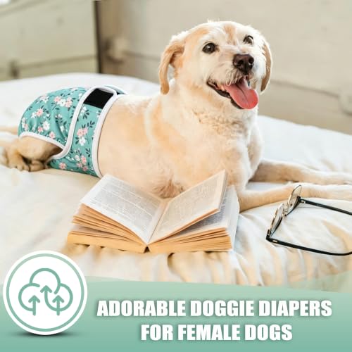 Image of Langsprit Female Dog Diapers for Doggie Puppy,Reusable Dog Period Diapers Female for Heat Peeing,Small Medium Large Doggy Diaper Washable,Dogs Pants 5 Pack, Pink Flower, Large