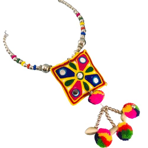 Garba Navratri Jewellery Sets for Women German Silver Oxidised Necklace Set for Women and Girls Large Pillow with Cowrie Necklace Set.
