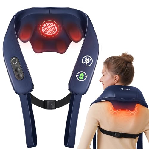 KNQZE Neck and Shoulder Massager with Heat Father Day Gift Cordless Back and Neck Massager Upgraded Graphene Heating 4D Shiatsu Deep Kneading Massage for Shoulder Back Leg Pain Relief(Blue)
