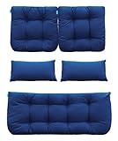 QILLOWAY Outdoor Patio Wicker Seat Cushions Group Loveseat/Two U-Shape/Two Lumbar Pillows for Patio Furniture,Wicker Loveseat,Bench,Porch,Settee of 5 (Navy Blue)