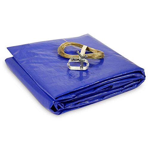 Poolabdeckung rund (Für 350-360 cm Stahlwandpools) – Sommer & Winter Abdeckplane – Ø 420 cm Poolplanenmaß - Materialdichte 200g/m² - Pool UV- und Algenschutz - Inkl. Stahlseil und Spannschloss