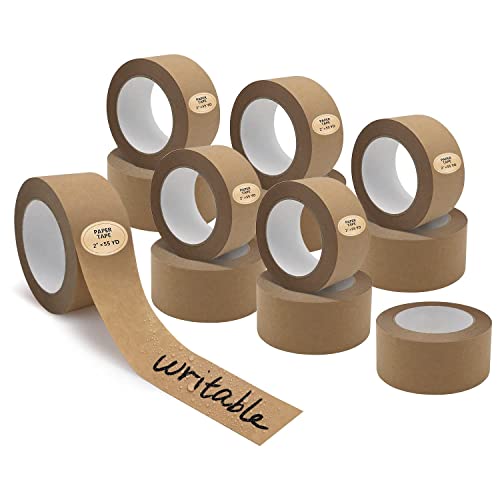 TooCust Kraft Paper Tape Self Adhesive 2inchx55 YD,12 Rolls Writable No Plastic Surface