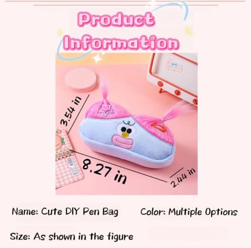Image of XZR Cute DIY Pen Bag Case Box Stocking Stuffers Cute Creative Long Hair Doll Colorful Cartoon Large Capacity Zipper Organizer Storage Bag Box Nice Gift (Blue)