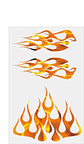 Image of STYLE1 Multi-Color Flame Decal Kit Golf Cart, UTV, RC, ATV, Mower, Motorcycle Tank (C - Large, PG26-109-000 LRG Yellow RED)