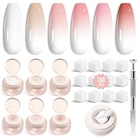 Shining She Ombre Gel Nagellack Set, 6 Farben Licht Rosa Serie Pat Painting Gel Nail Polish Set für Farbverlauf Nageldesign Gradient Blush Effekt DIY mit Maniküre-Greifer und 100 Nail Art Schwämme